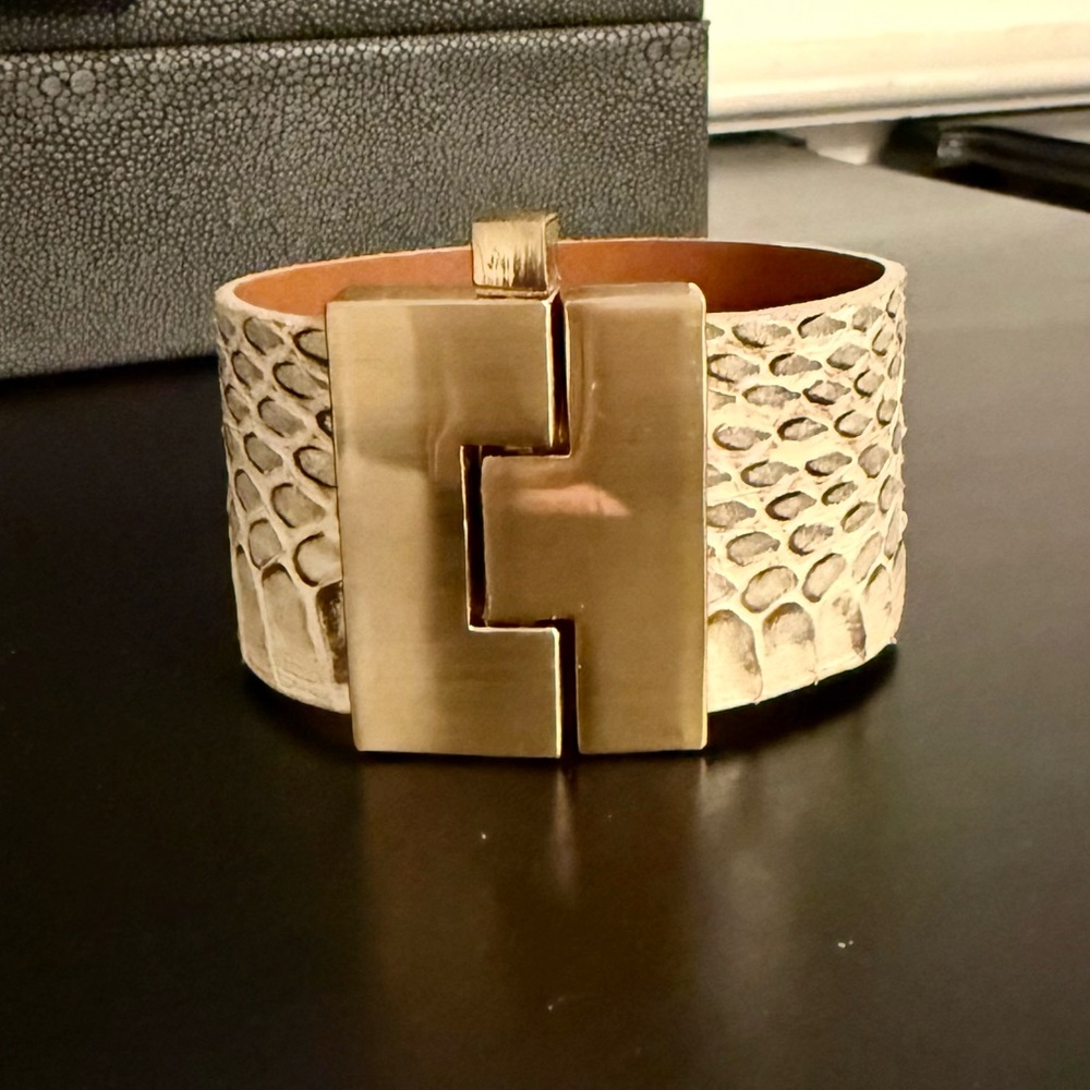 Leighelena Wide Python Jigsaw Cuff Bracelet